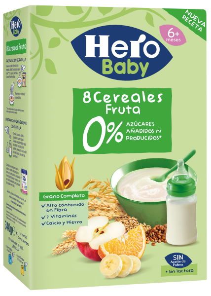 Hero Baby Papilla de 8 Cereales con Fruta - Para Bebés a Partir de los 6  Meses - Pack de 6 x 340 g